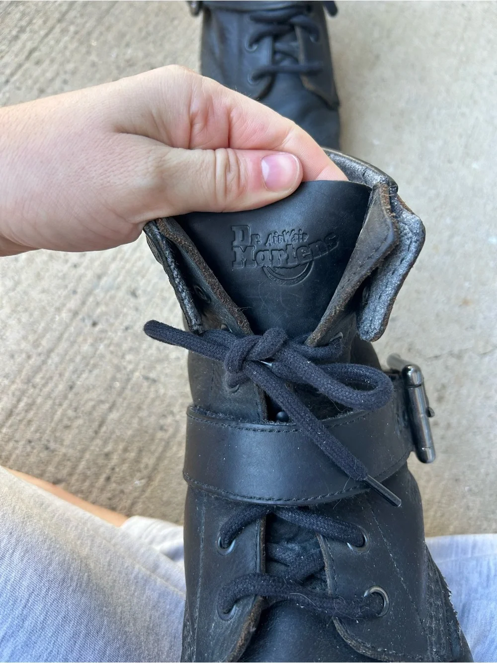 Dr. Martens Triumph 1460 Men Black Leather Lace Combat Boots with Silver Buckle